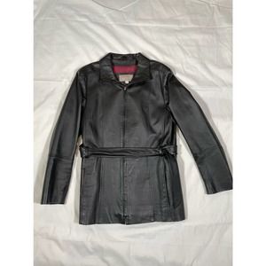 Croft & Barrow Leather Women Jacket Large Tie Belt